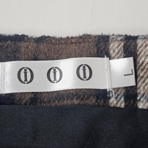Women Plaid Mini Skirt Brown Black Wool Blend Autumn Size L Side Zip - Picture 7 of 11